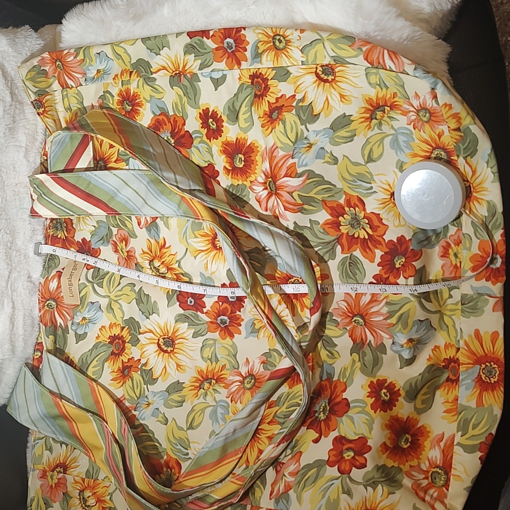 Med Longaberger Sunflower Fabric Tote With Straps In Coordinating Stripe Fabric - Picture 2 of 5